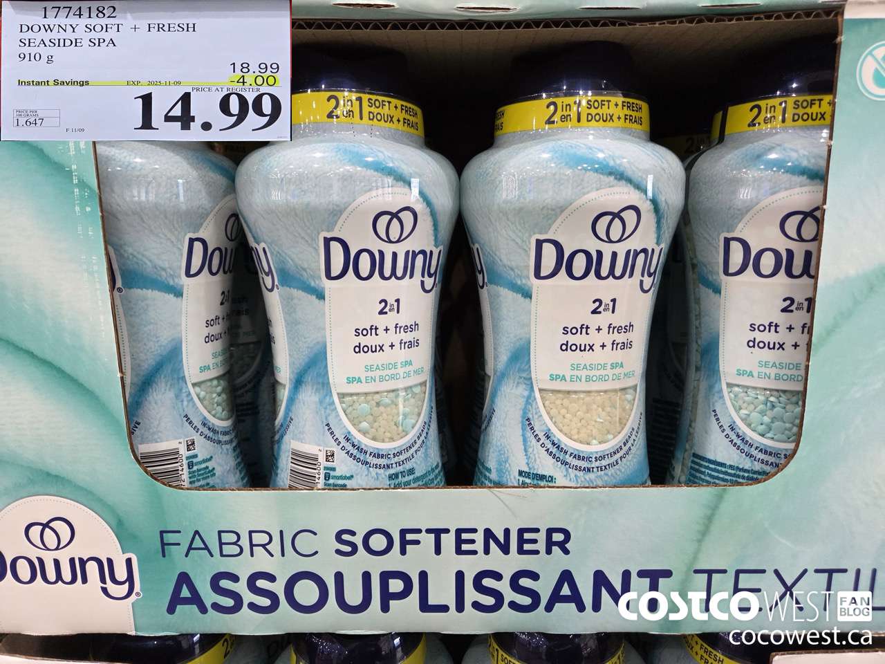 1774182 DOWNY 2IN1 FBRC SFTNR SEASIDE SPA 910G ($4.00 INSTANT SAVINGS EXPIRES ON 2025-11-09) $14.99