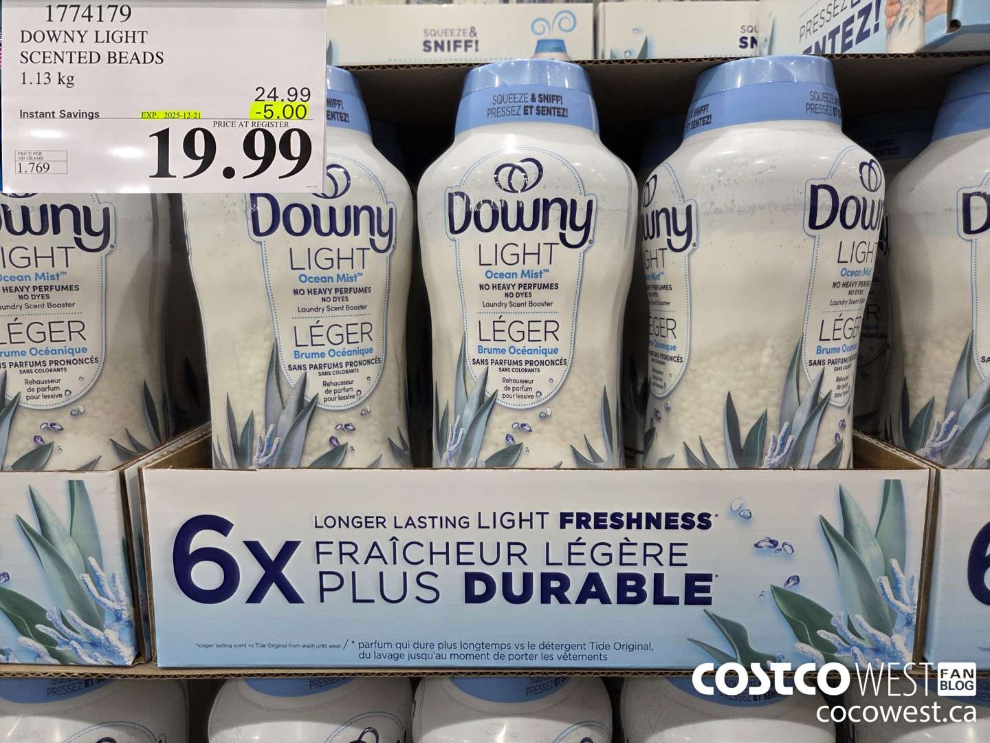 1774179 DOWNY LIGHT SCENTED BEADS 1.13KG ($5.00 INSTANT SAVINGS EXPIRES ON 2025-12-21) $19.99