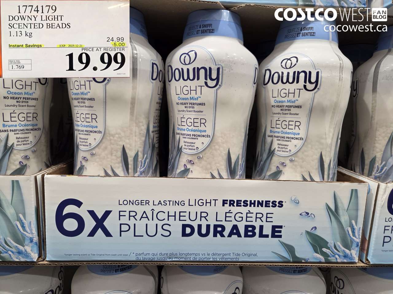 1774179 DOWNY LIGHT SCENTED BEADS 1.13KG ($5.00 INSTANT SAVINGS EXPIRES ON 2025-12-21) $19.99