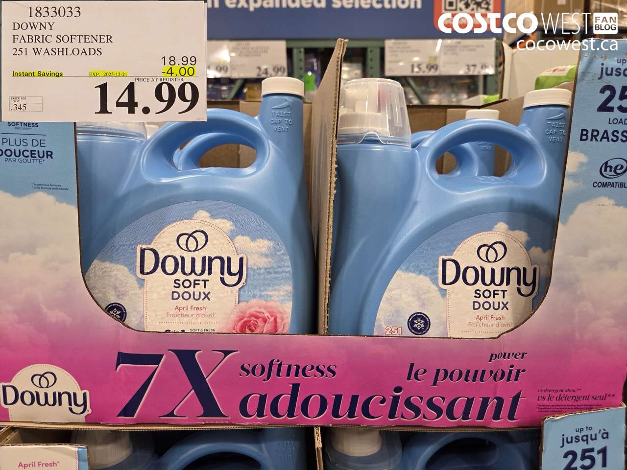 1833033 DOWNY SOFT FABRIC SOFTENER 251 WASHLOADS ($4.00 INSTANT SAVINGS EXPIRES ON 2025-12-21) $14.99