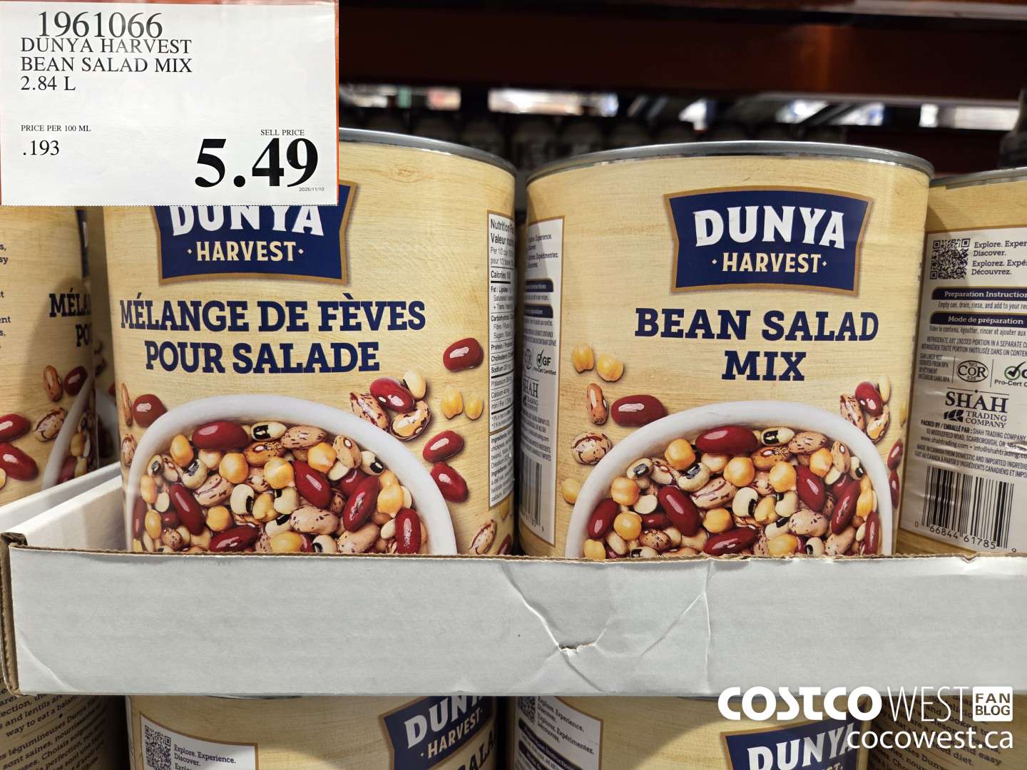 1961066 DUNYA HARVEST BEAN SALAD MIX 2.84 L $5.49