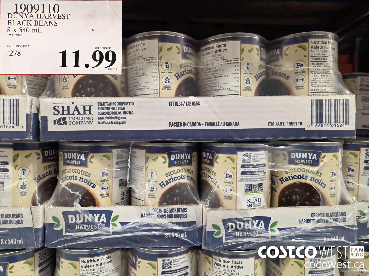 1909110 DUNYA HARVEST BLACK BEANS 8 x 540 mL $11.99