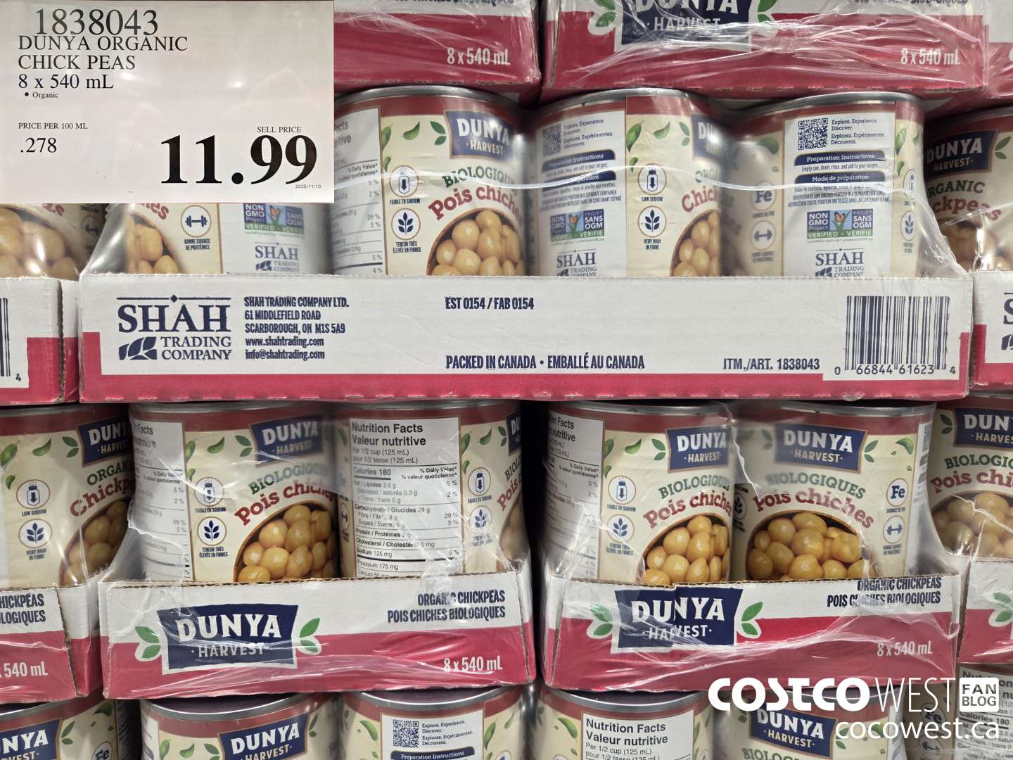 1838043 DUNYA ORGANIC CHICK PEAS 8 X 540ML $11.99