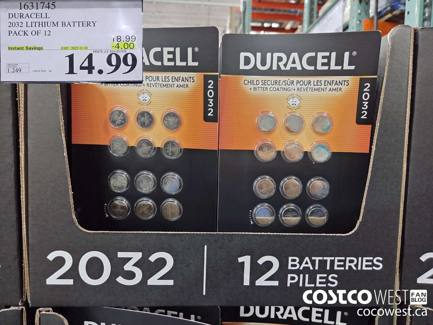 1631745 DURACELL 2032 LITHIUM BATTERY PACK OF 12 ($4.00 INSTANT SAVINGS EXPIRES ON 2025-11-30) $14.99