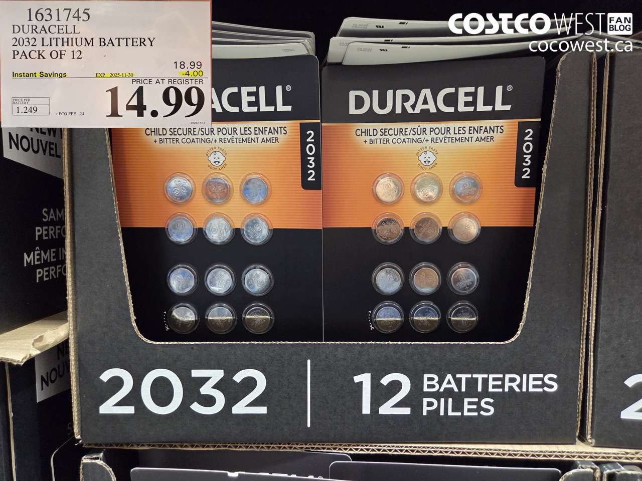 1631745 DURACELL 2032 LITHIUM BATTERY PACK OF 12 ($4.00 INSTANT SAVINGS EXPIRES ON 2025-11-30) $14.99