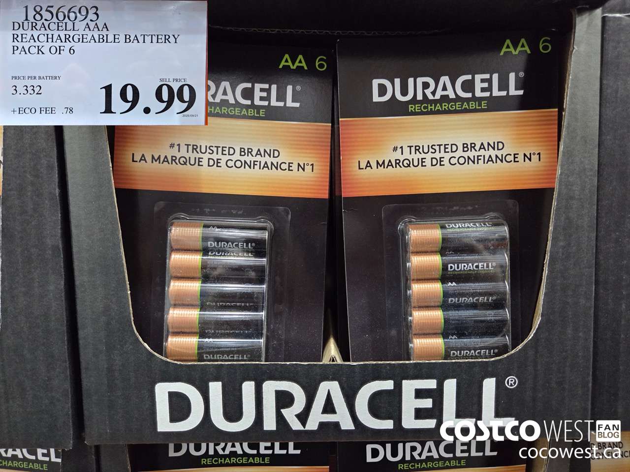 1856693 DURACELL AAA RECHARGEABLE BATTERY PACK OF 6 $19.99
