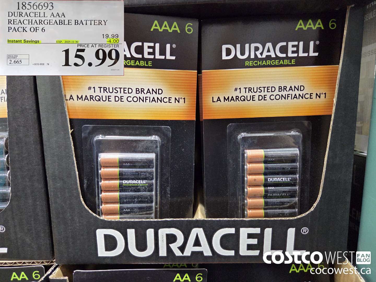 1856693 DURACELL AAA RECHARGEABLE BATTERY PACK OF 6 ($4.00 INSTANT SAVINGS EXPIRES ON 2025-11-30) $15.99