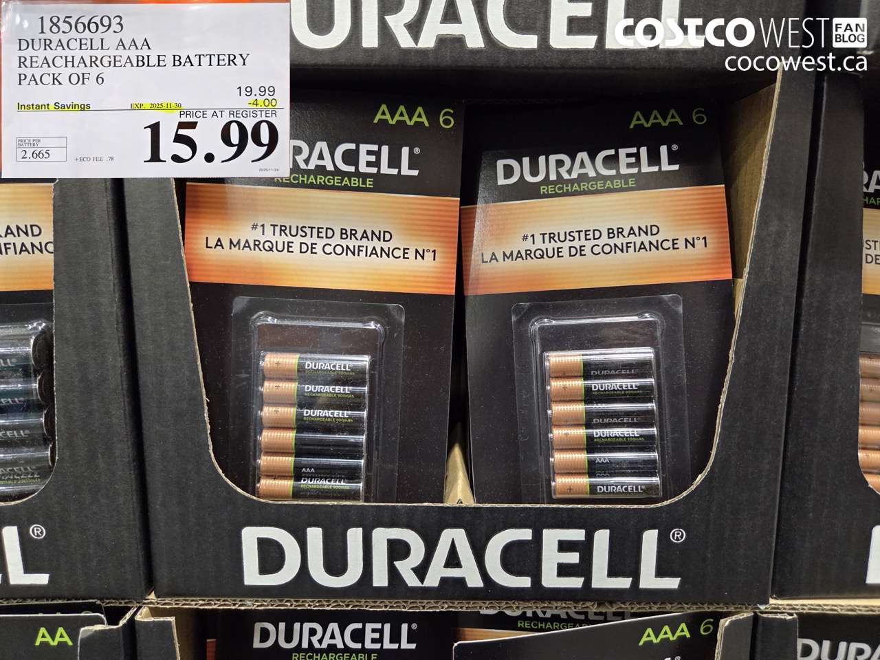 1856693 DURACELL AAA RECHARGEABLE BATTERY PACK OF 6 ($4.00 INSTANT SAVINGS EXPIRES ON 2025-11-30) $15.99