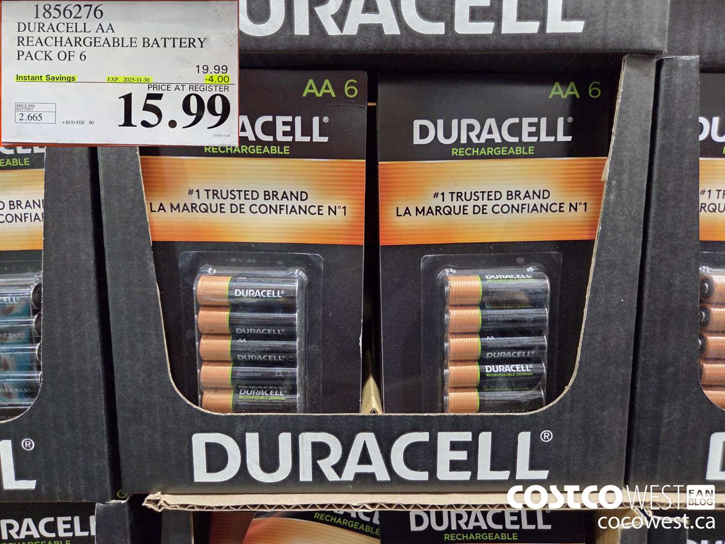 1856276 DURACELL AA RECHARGEABLE BATTERY PACK OF 6 ($4.00 INSTANT SAVINGS EXPIRES ON 2025-11-30) $15.99