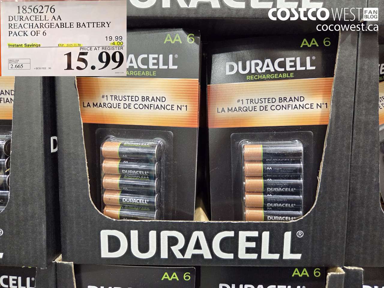 1856276 DURACELL AA RECHARGEABLE BATTERY PACK OF 6 ($4.00 INSTANT SAVINGS EXPIRES ON 2025-11-30) $15.99