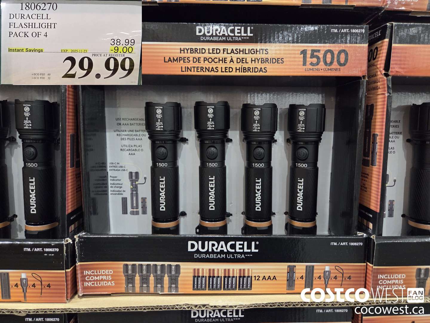 1806270 DURACELL FLASHLIGHT 4 PACK ($9.00 INSTANT SAVINGS EXPIRES ON 2025-11-23) $29.99
