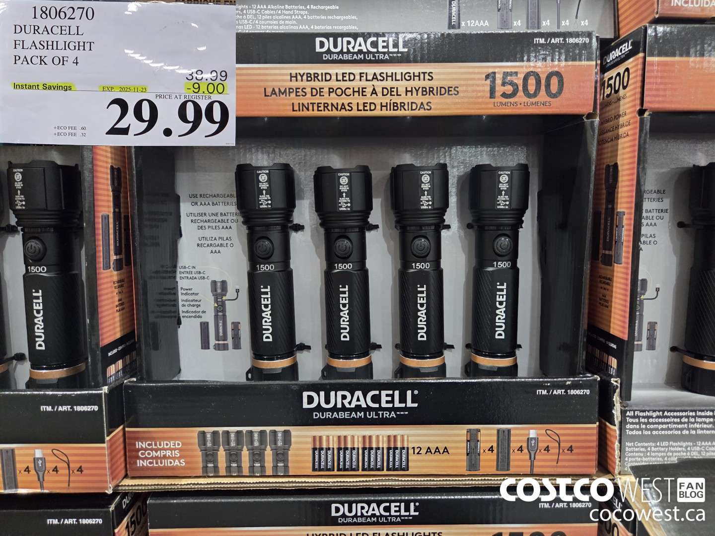 1806270 DURACELL FLASHLIGHT 4 PACK ($9.00 INSTANT SAVINGS EXPIRES ON 2025-11-23) $29.99