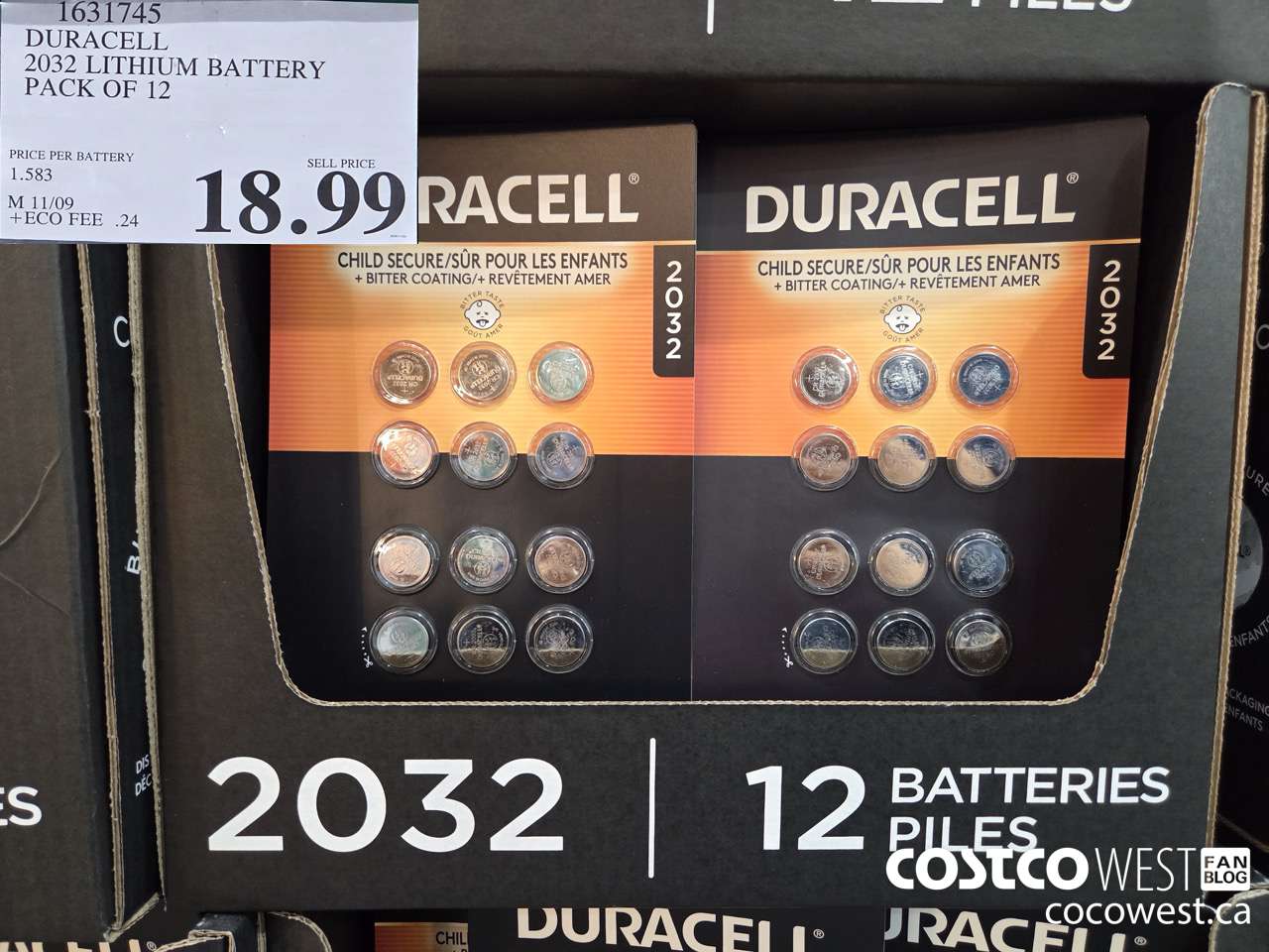 1631745 DURACELL LITHIUM 2032 BATTERY PACK OF 12 $18.99