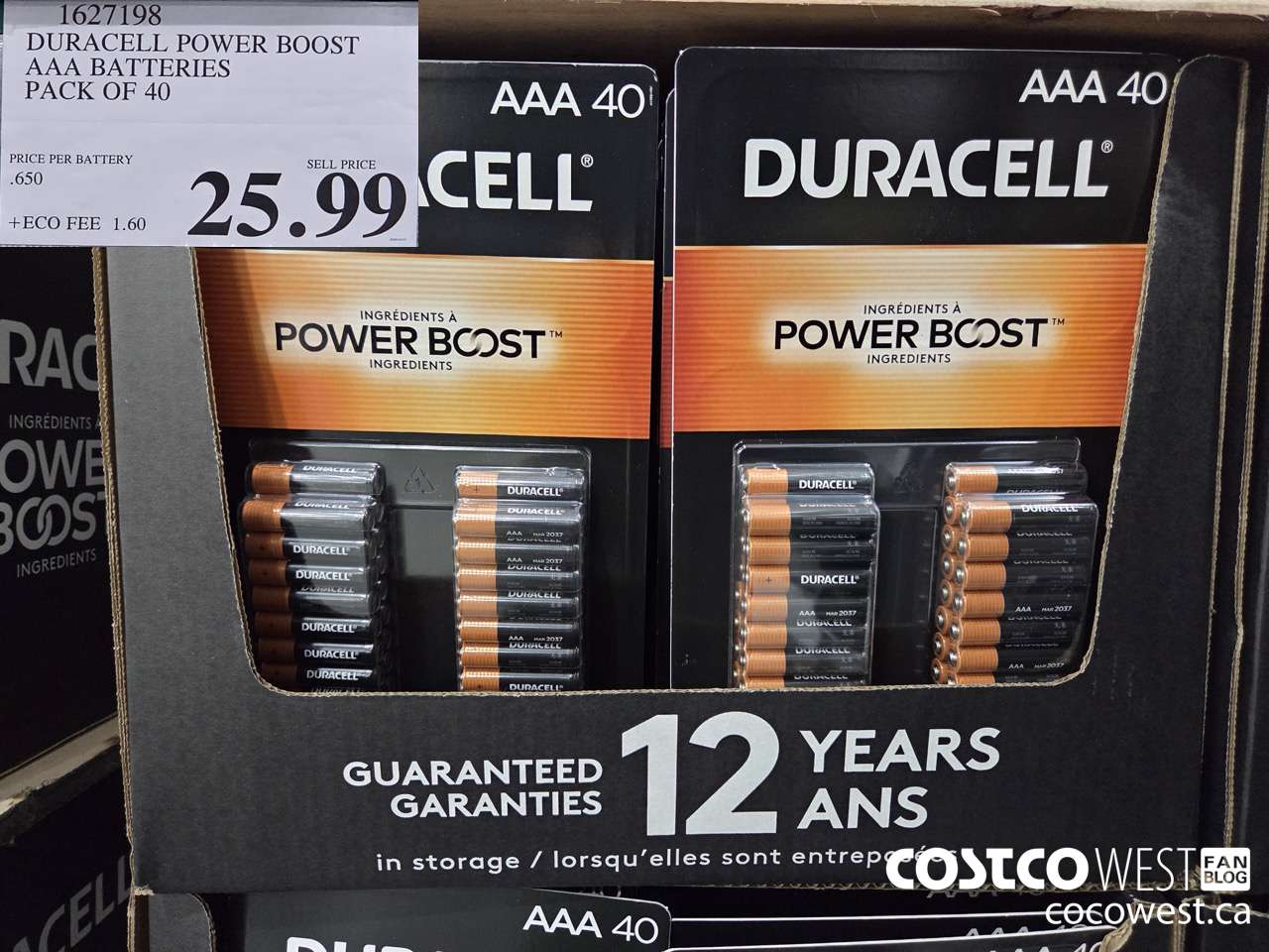 1627198 DURACELL POWER BOOST AAA BATTERIES PACK OF 40 $25.99