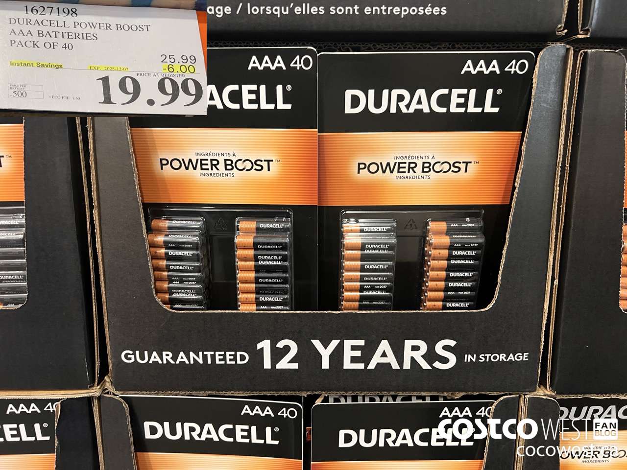 1627198 DURACELL POWER BOOST AAA BATTERIES PACK OF 40 ($6.00 INSTANT SAVINGS EXPIRES ON 2025-12-07) $19.99