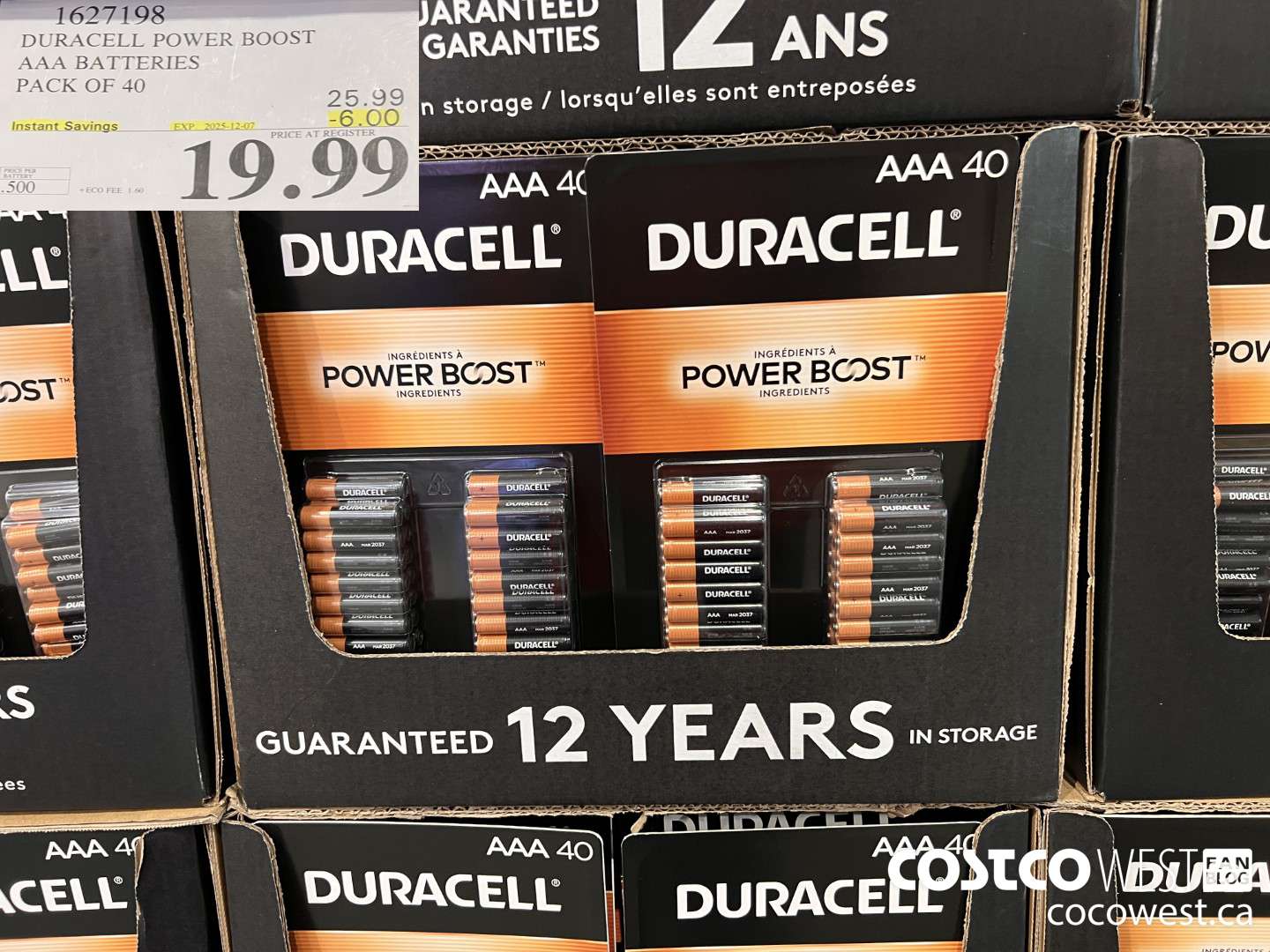 1627198 DURACELL POWER BOOST AAA BATTERIES PACK OF 40 ($6.00 INSTANT SAVINGS EXPIRES ON 2025-12-07) $19.99