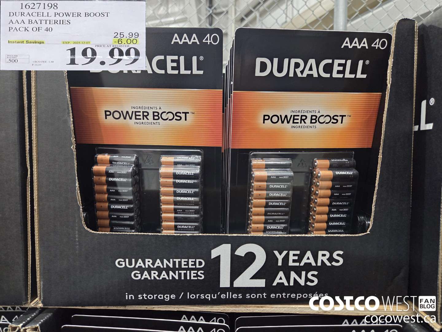 1627198 DURACELL POWER BOOST AAA BATTERIES PACK OF 40 ($6.00 INSTANT SAVINGS EXPIRES ON 2025-12-07) $19.99