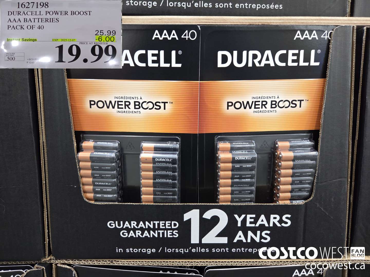 1627198 DURACELL POWER BOOST AAA BATTERIES PACK OF 40 ($6.00 INSTANT SAVINGS EXPIRES ON 2025-12-07) $19.99