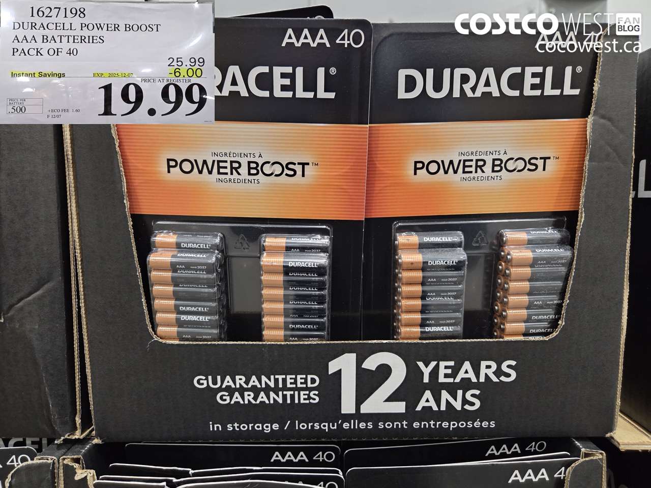1627198 DURACELL POWER BOOST AAA BATTERIES PACK OF 40 ($6.00 INSTANT SAVINGS EXPIRES ON 2025-12-07) $19.99