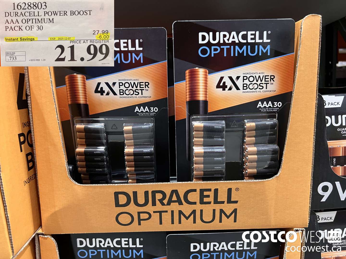 1628803 DURACELL POWER BOOST AAA OPTIMUM PACK OF 30 ($6.00 INSTANT SAVINGS EXPIRES ON 2025-12-07) $21.99