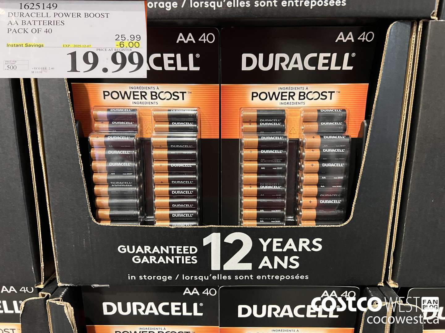 1625149 DURACELL POWER BOOST AA BATTERIES PACK OF 40 ($6.00 INSTANT SAVINGS EXPIRES ON 2025-12-07) $19.99