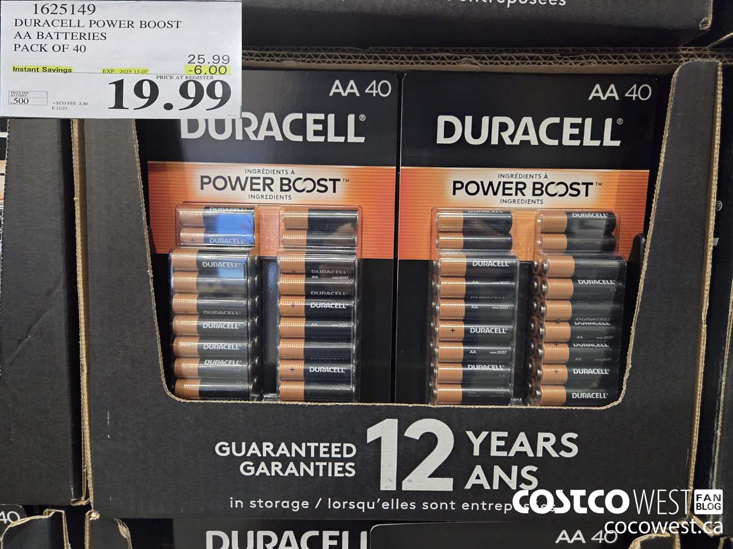1625149 DURACELL POWER BOOST AA BATTERIES PACK OF 40 ($6.00 INSTANT SAVINGS EXPIRES ON 2025-12-07) $19.99