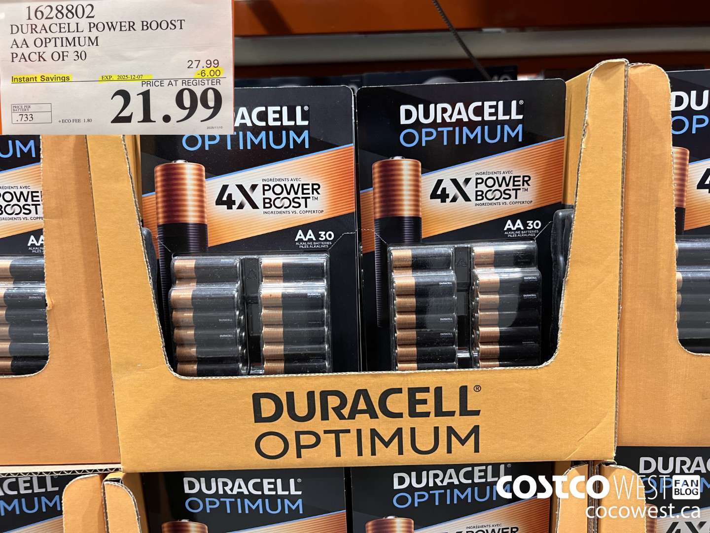 1628802 DURACELL POWER BOOST AA OPTIMUM PACK OF 30 ($6.00 INSTANT SAVINGS EXPIRES ON 2025-12-07) $21.99