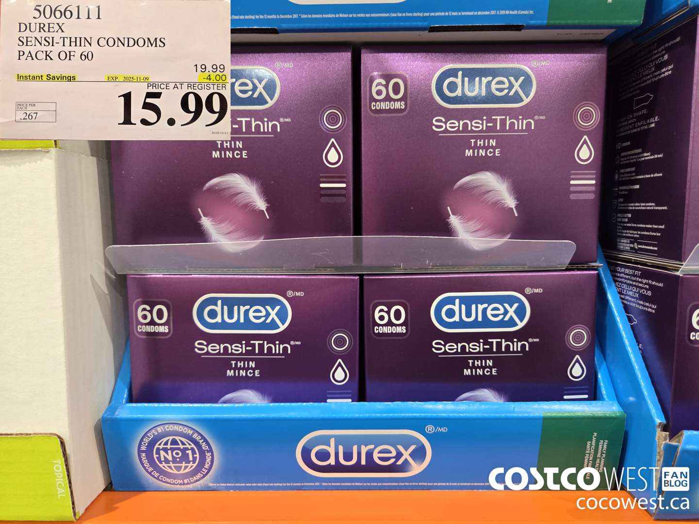 5066111 DUREX SENSI-THIN CONDOMS BOX OF 60 ($4.00 INSTANT SAVINGS EXPIRES ON 2025-11-09) $15.99