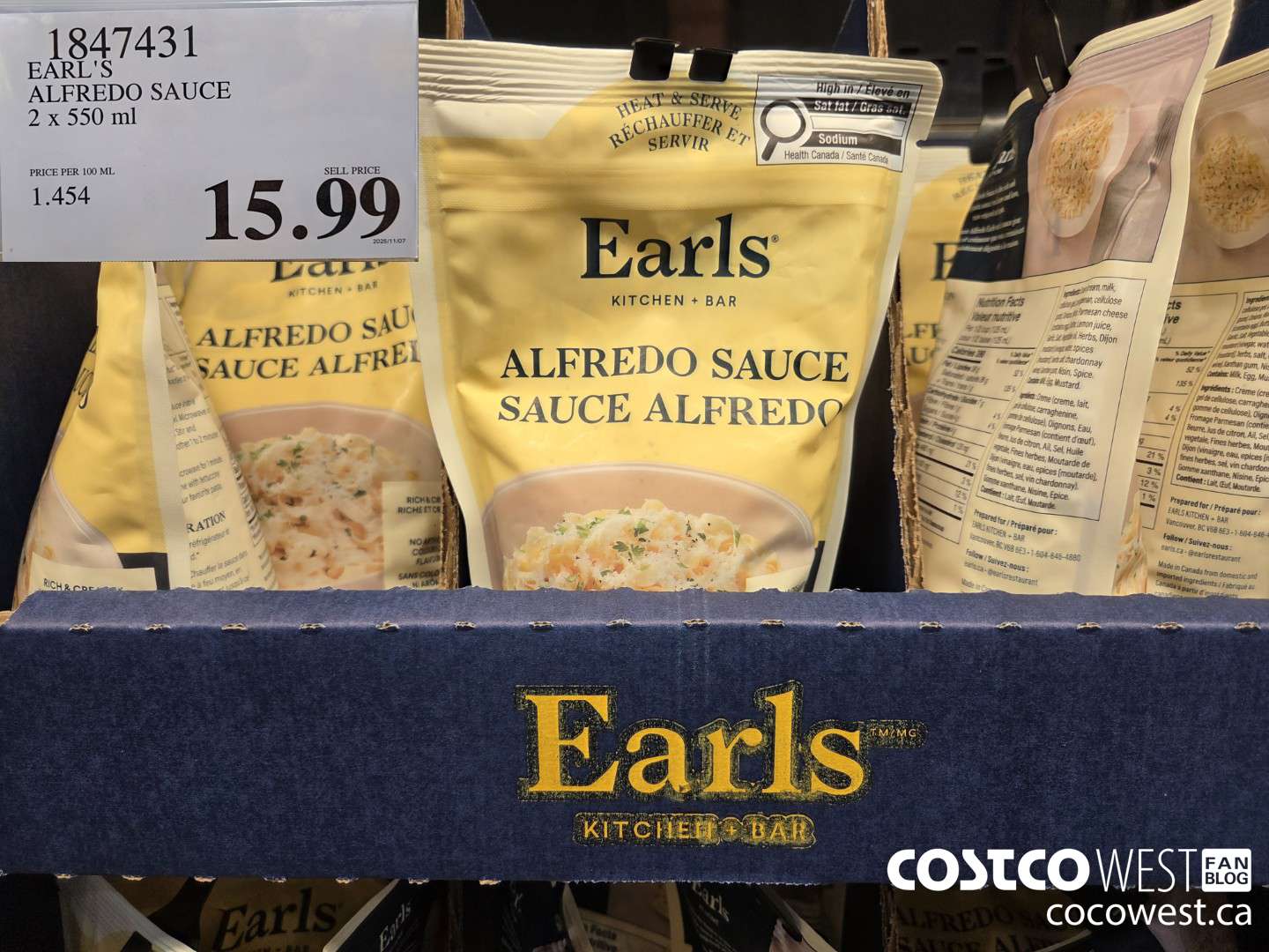 1847431 EARL'S ALFREDO SAUCE 2 X 550 ML $15.99