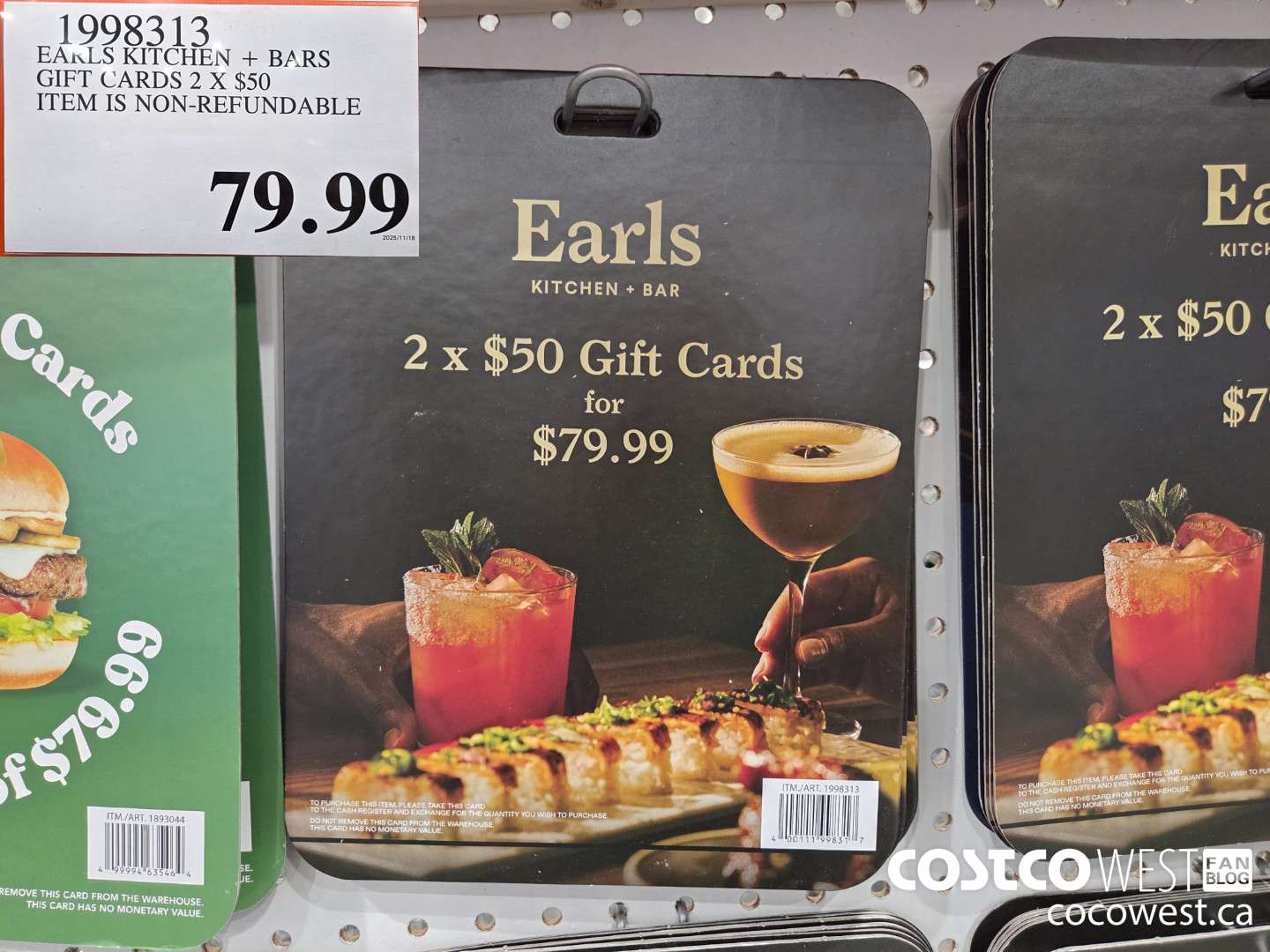 1998313 EARLS KITCHEN + BARS GIFT CARDS 2 X $50 ITEM IS NON-REFUNDABLE $79.99