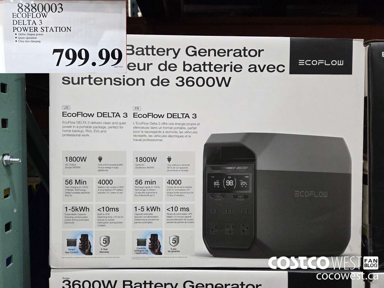 8880003 ECOFLOW DELTA 3 POWER STATION $799.99