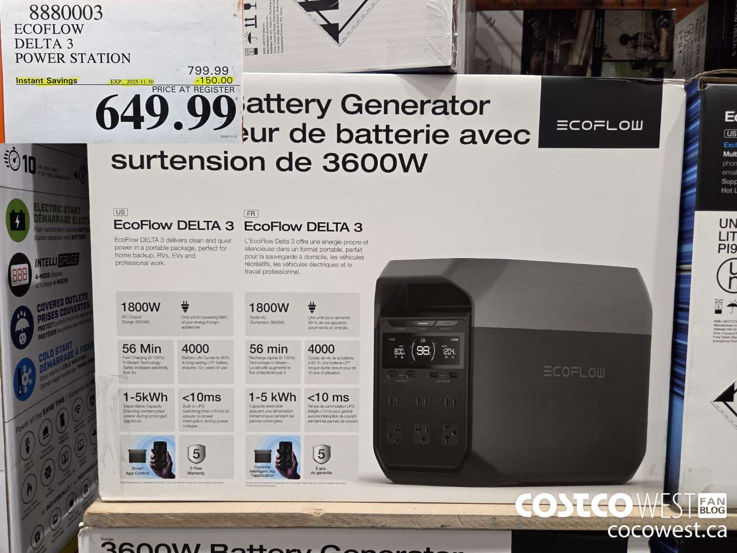 8880003 ECOFLOW DELTA 3 POWER STATION ($150.00 INSTANT SAVINGS EXPIRES ON 2025-11-30) $649.99