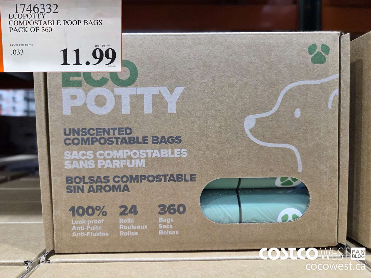 1746332 ECOPOTTY COMPOSTABLE POOP BAGS PACK OF 360 $11.99