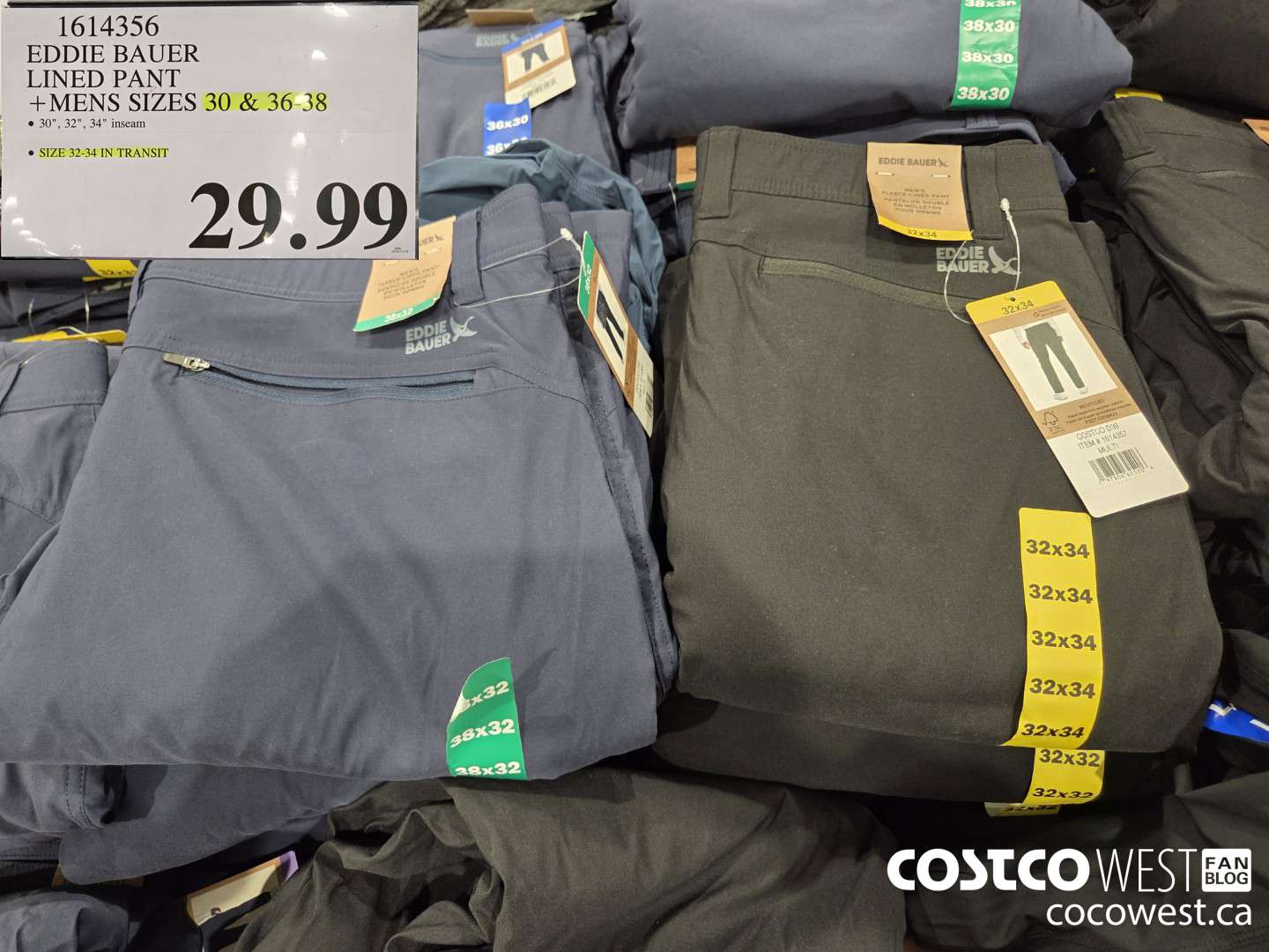 1614356 EDDIE BAUER LINED PANT MEN'S SIZES 30-40 $29.99