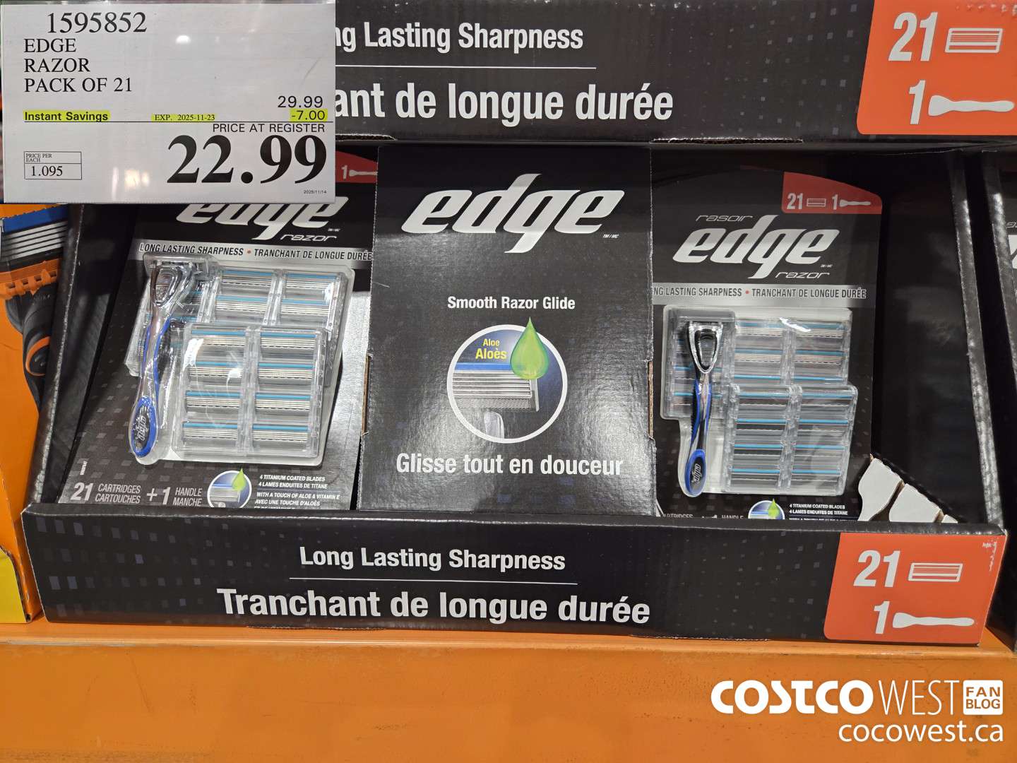 1595852 EDGE RAZOR PACK OF 21 ($7.00 INSTANT SAVINGS EXPIRES ON 2025-11-23) $22.99