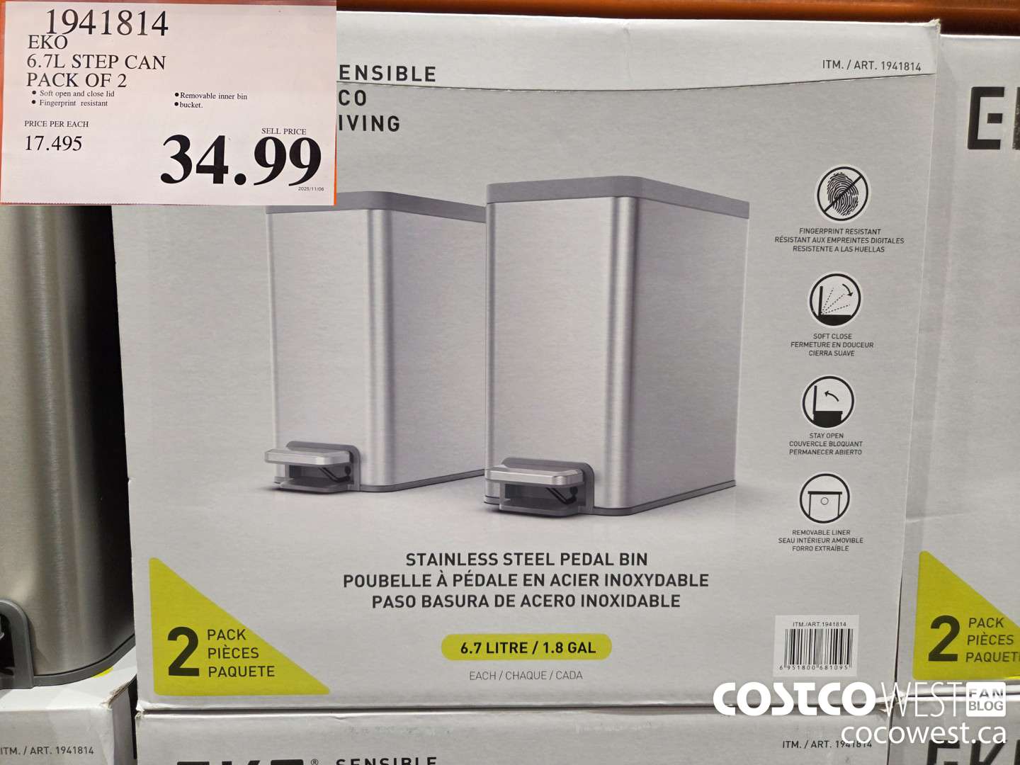 1941814 EKO 6.7L STEP CAN PACK OF 2 $34.99