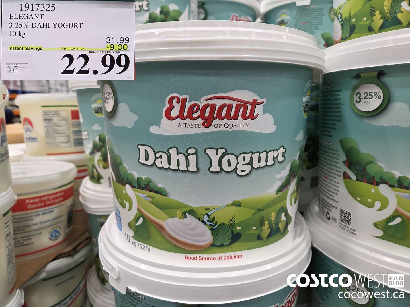 1917325 ELEGANT 3.25% DAHI YOGURT 10 kg ($9.00 INSTANT SAVINGS EXPIRES ON 2025-11-23) $22.99
