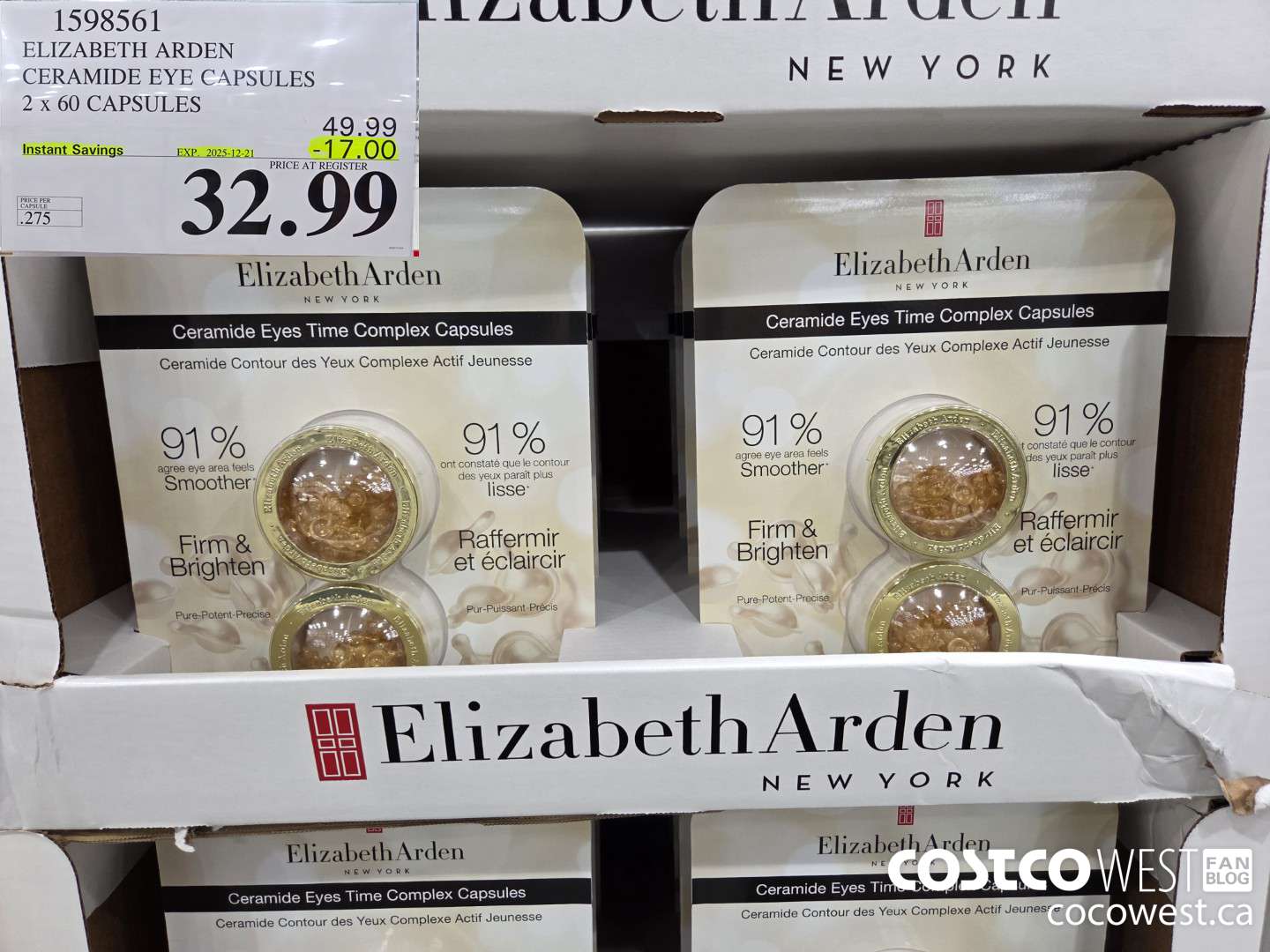 1598561 ELIZABETH ARDEN CERAMIDE EYE CAPSULES 2 X 60 CAPSULES ($17.00 INSTANT SAVINGS EXPIRES ON 2025-12-21) $32.99