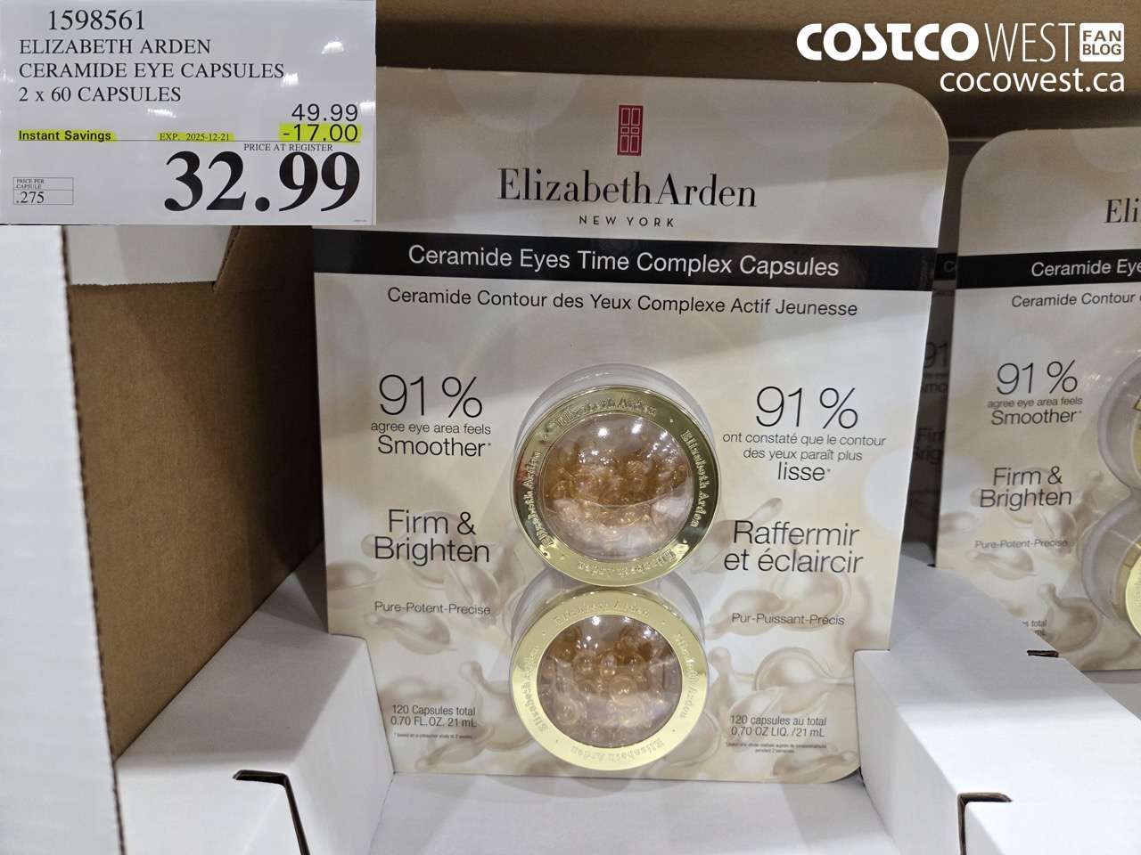 1598561 ELIZABETH ARDEN CERAMIDE EYE CAPSULES 2 X 60 CAPSULES ($17.00 INSTANT SAVINGS EXPIRES ON 2025-12-21) $32.99