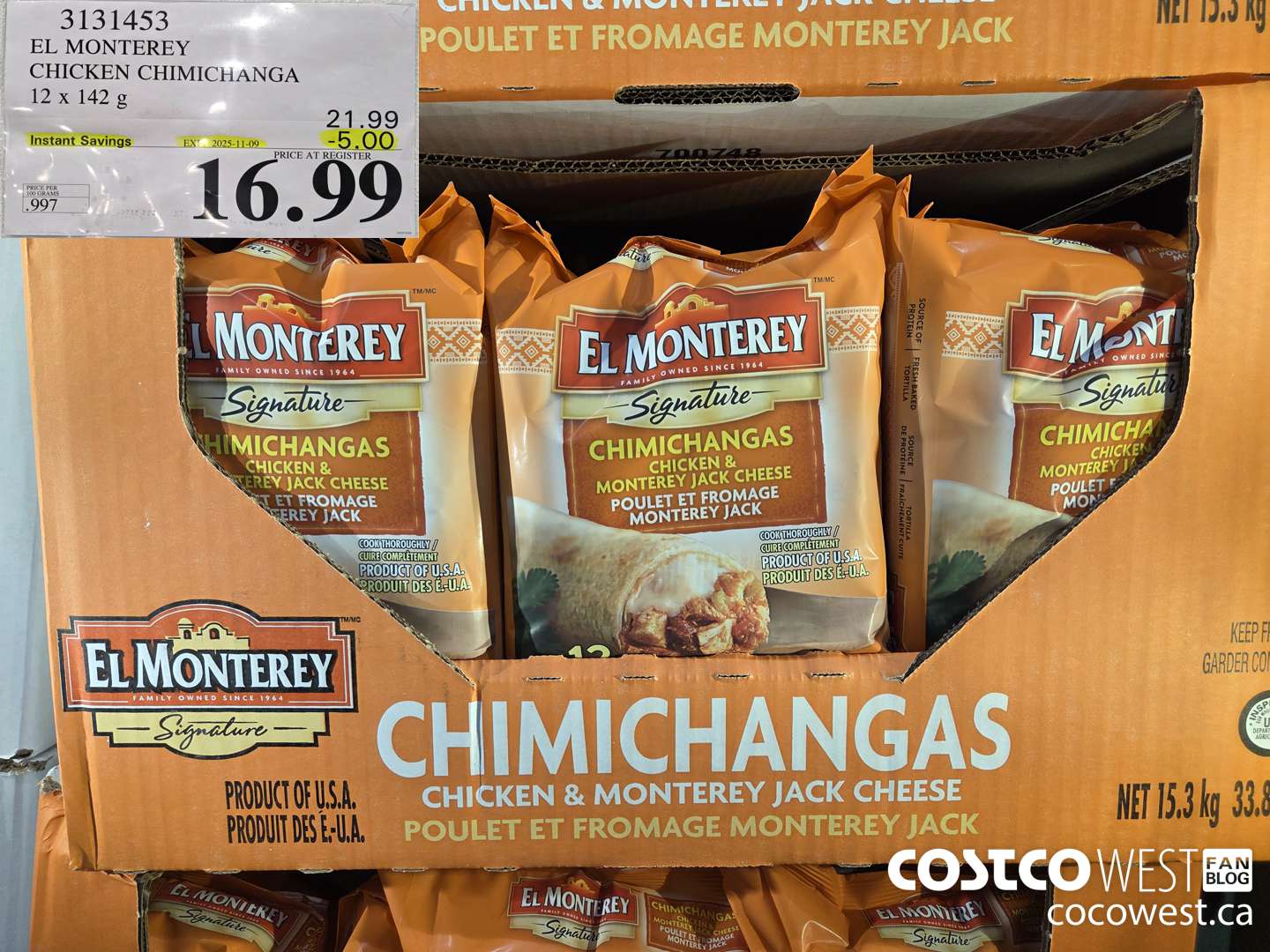 3131453 EL MONTEREY CHICKEN CHIMICHANGA 12 X 142G ($5.00 INSTANT SAVINGS EXPIRES ON 2025-11-09) $16.99