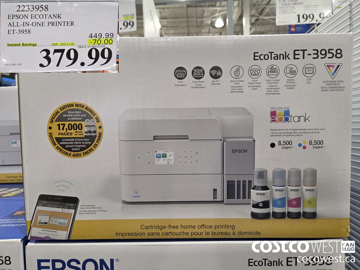 2233958 EPSON ECOTANK ALL-IN-ONE PRINTER ET-3958 ($70.00 INSTANT SAVINGS EXPIRES ON 2024-11-20) $379.99