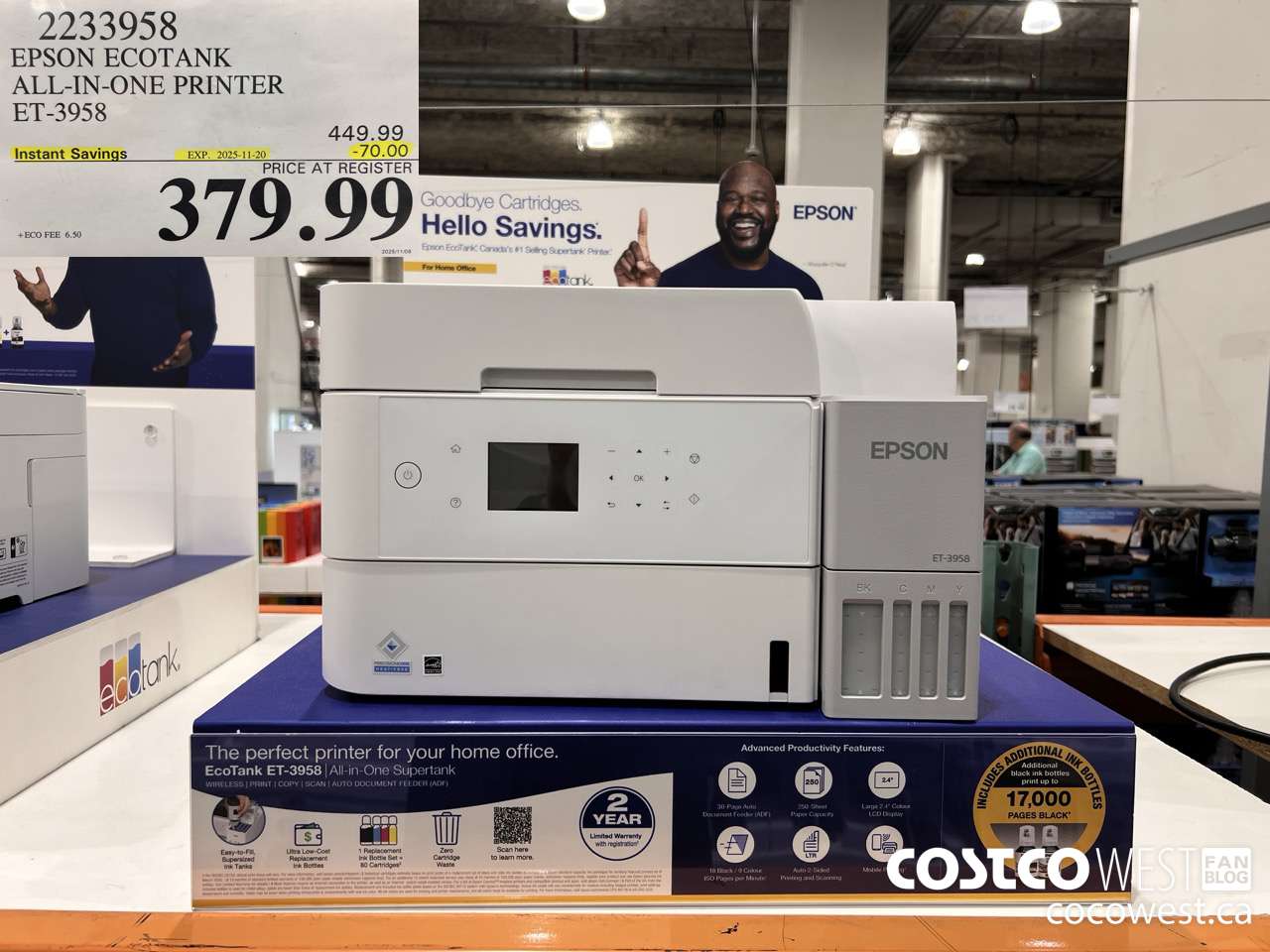 2233958 EPSON ECOTANK ALL-IN-ONE PRINTER ET-3958 ($70.00 INSTANT SAVINGS EXPIRES ON 2025-11-20) $379.99