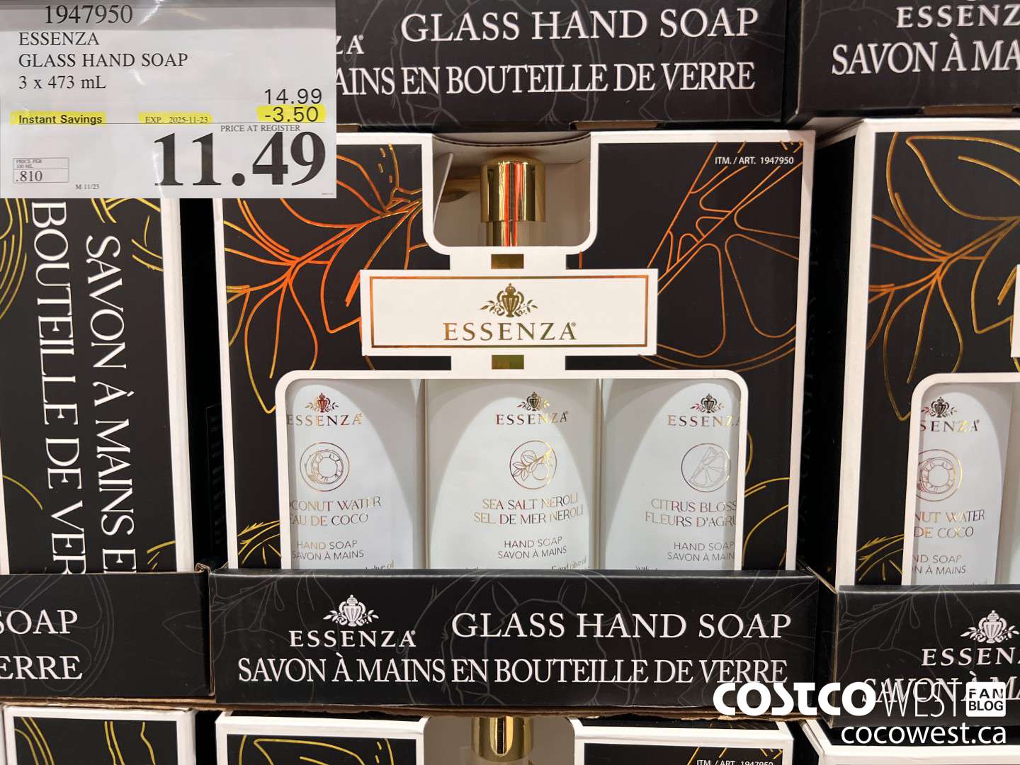 1947950 ESSENZA GLASS HAND SOAP 3 X 473 ML ($3.50 INSTANT SAVINGS EXPIRES ON 2025-11-23) $11.49