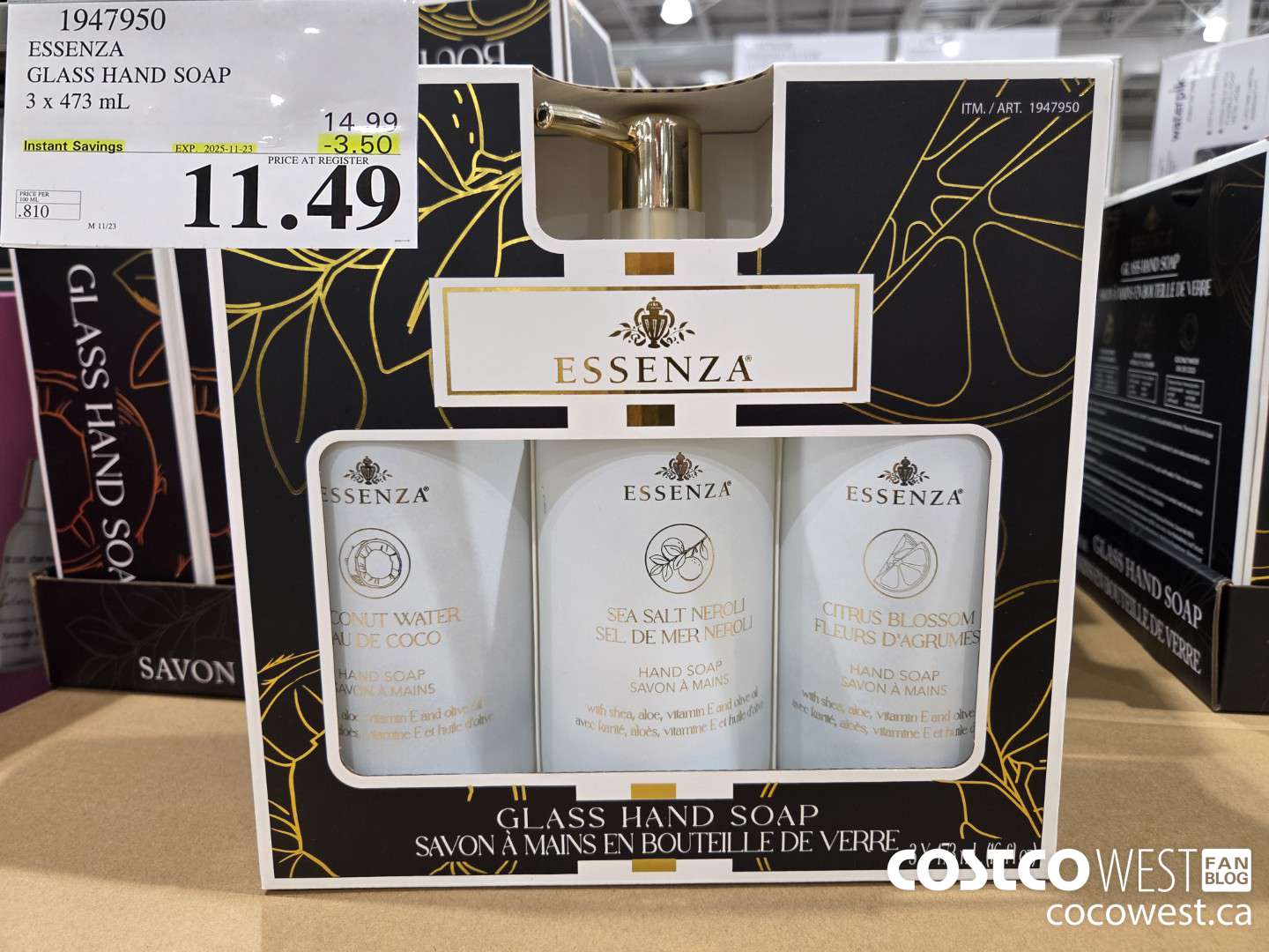 1947950 ESSENZA GLASS HAND SOAP 3 X 473 ML ($3.50 INSTANT SAVINGS EXPIRES ON 2025-11-23) $11.49