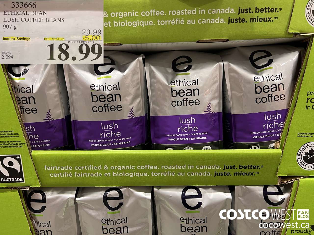 333666 ETHICAL BEAN ORGANIC LUSH COFFEE BEANS 908 g ($5.00 INSTANT SAVINGS EXPIRES ON 2025-11-16) $18.99