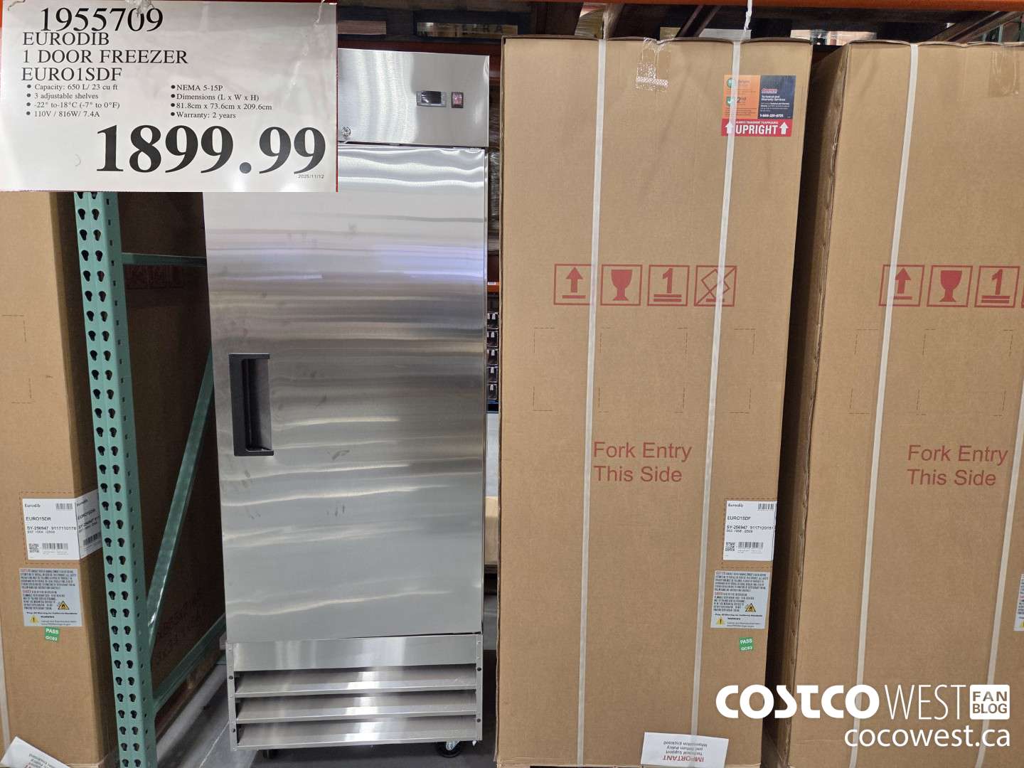 1955709 EURODIB 1 DOOR FREEZER EURO1SDF $1899.99