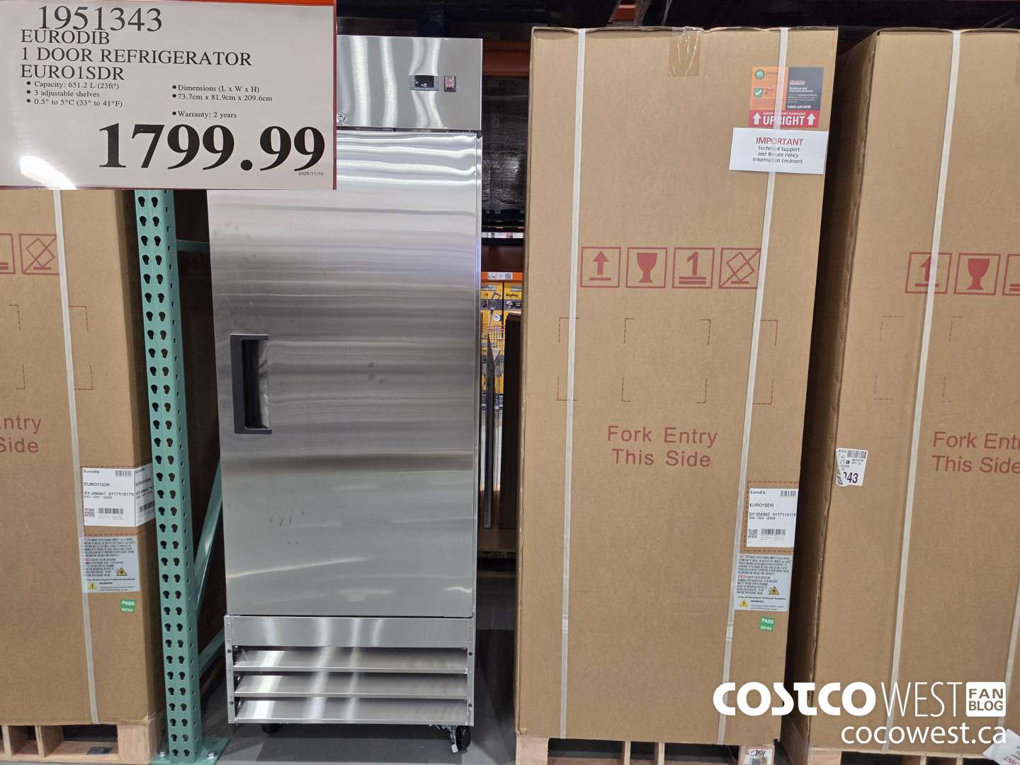 1951343 EURODIB 1 DOOR REFRIGERATOR EURO1SDR $1799.99