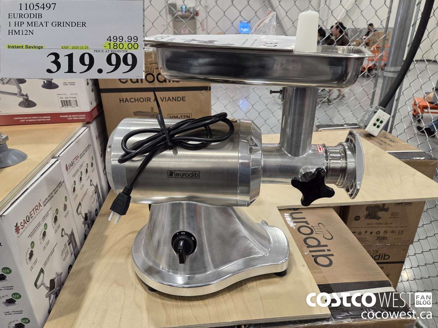 1105497 EURODIB 1 HP MEAT GRINDER HM12N ($180.00 INSTANT SAVINGS EXPIRES ON 2025-11-23) $319.99