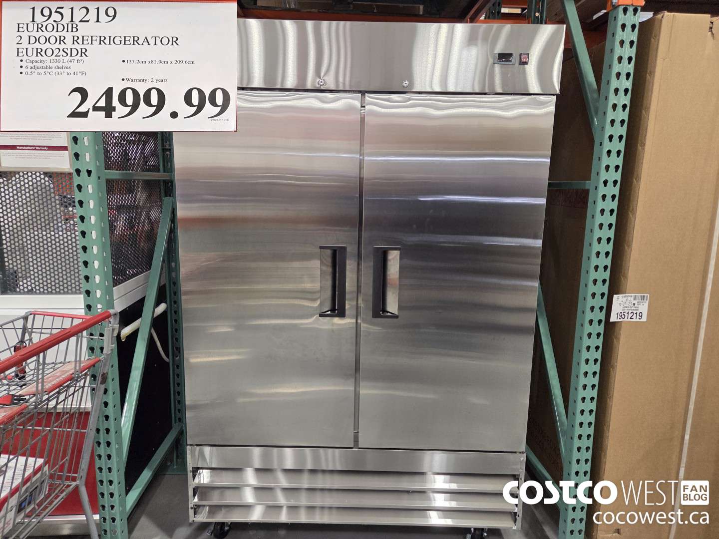1951219 EURODIB 2 DOOR REFRIGERATOR EURO2SDR $2499.99
