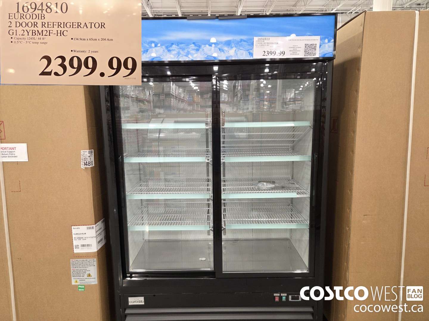 1694810 EURODIB 2 DOOR REFRIGERATOR G1.2YBM2F-HC $2399.99